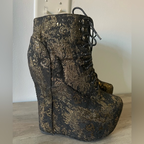 Jeffrey Campbell Havana Last Metallic Flower Platform Boots Handmade Shoes - Picture 1 of 14